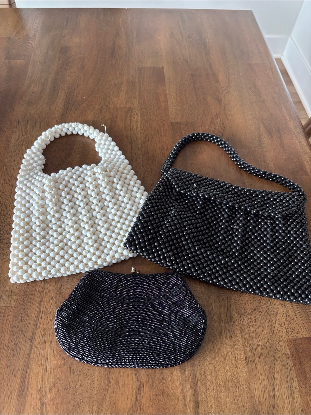 Pearl-Style White Beaded Handbag - Elegant Women's Bag set of 3